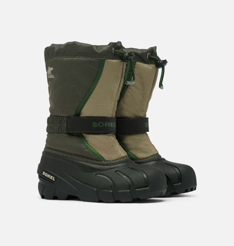 Botas Nieve Sorel Niños - Childrens Flurry™ Verde Oscuro/Negras - 27038-MXCH